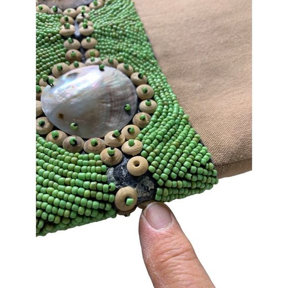 Womens Xlarge Straw Tote Mother of Pearl Bali Seashell Bag Handmade Resort 5215 - Picture 10 of 10